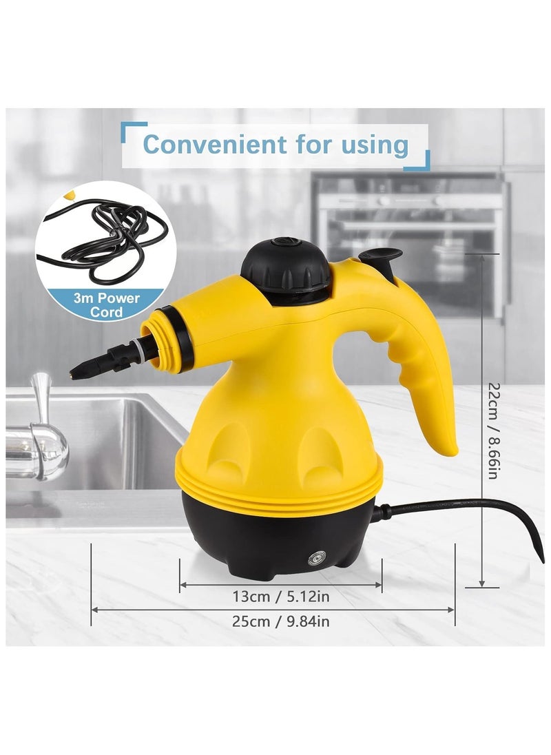 Portable Handheld Steam Cleaner 1000W Multifunctional High Temperature Pressurized Steam Cleaning Machine with 9PCS Accessory for Kitchen Sofa Bathroom Car Window,2 Nylon and 1 Copper Brush