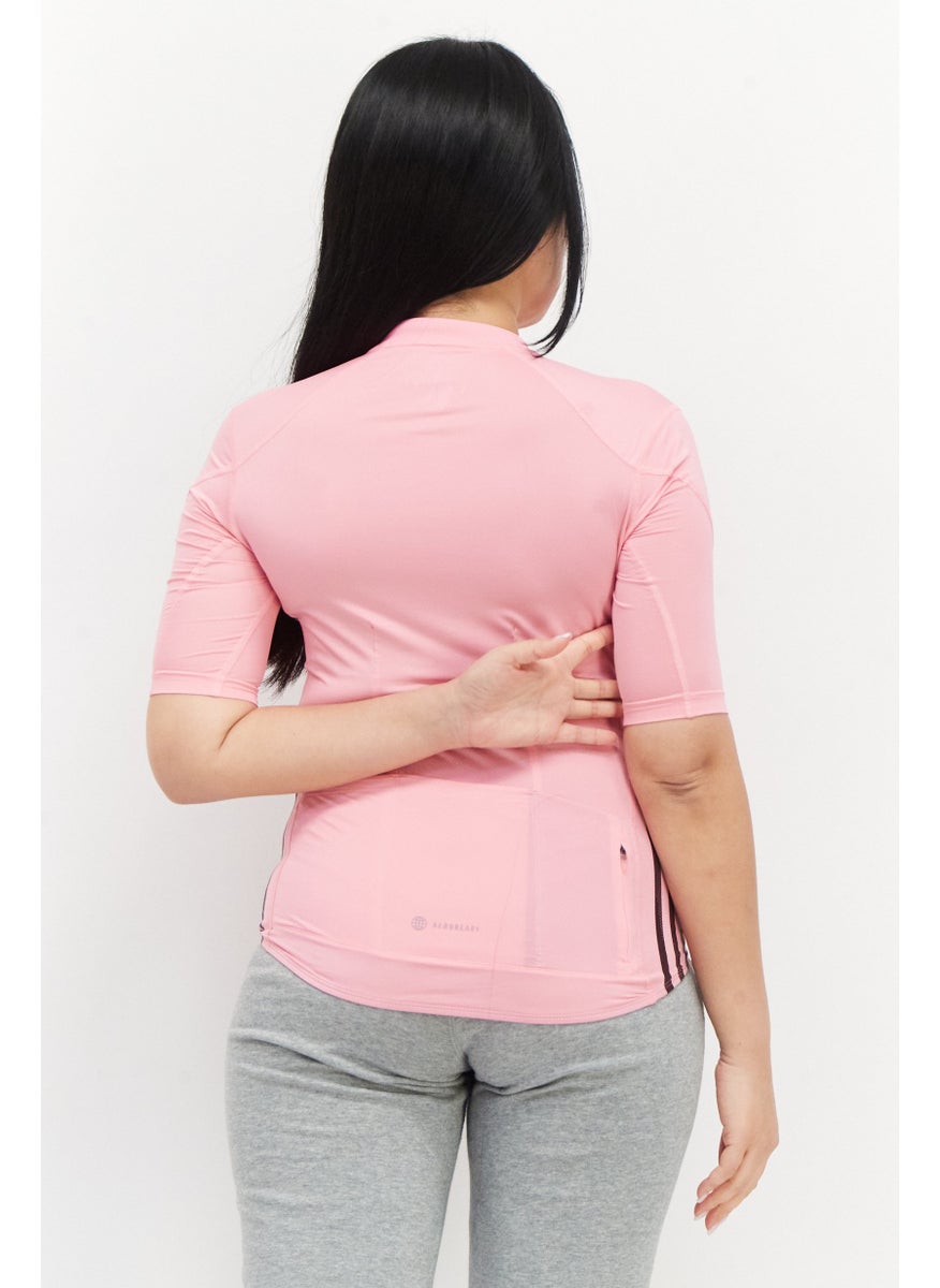 Women Sportswear Fit Short Sleeves Running Top, Pink