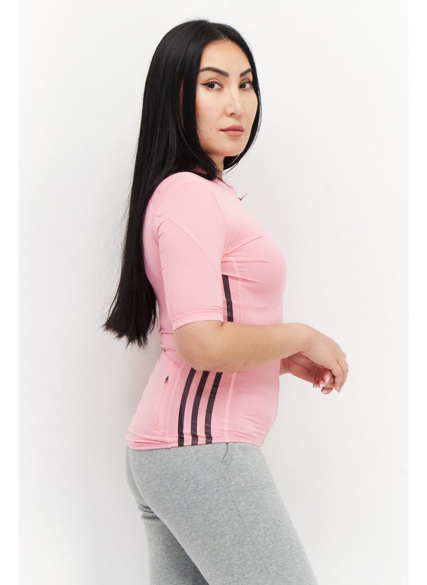 Women Sportswear Fit Short Sleeves Running Top, Pink