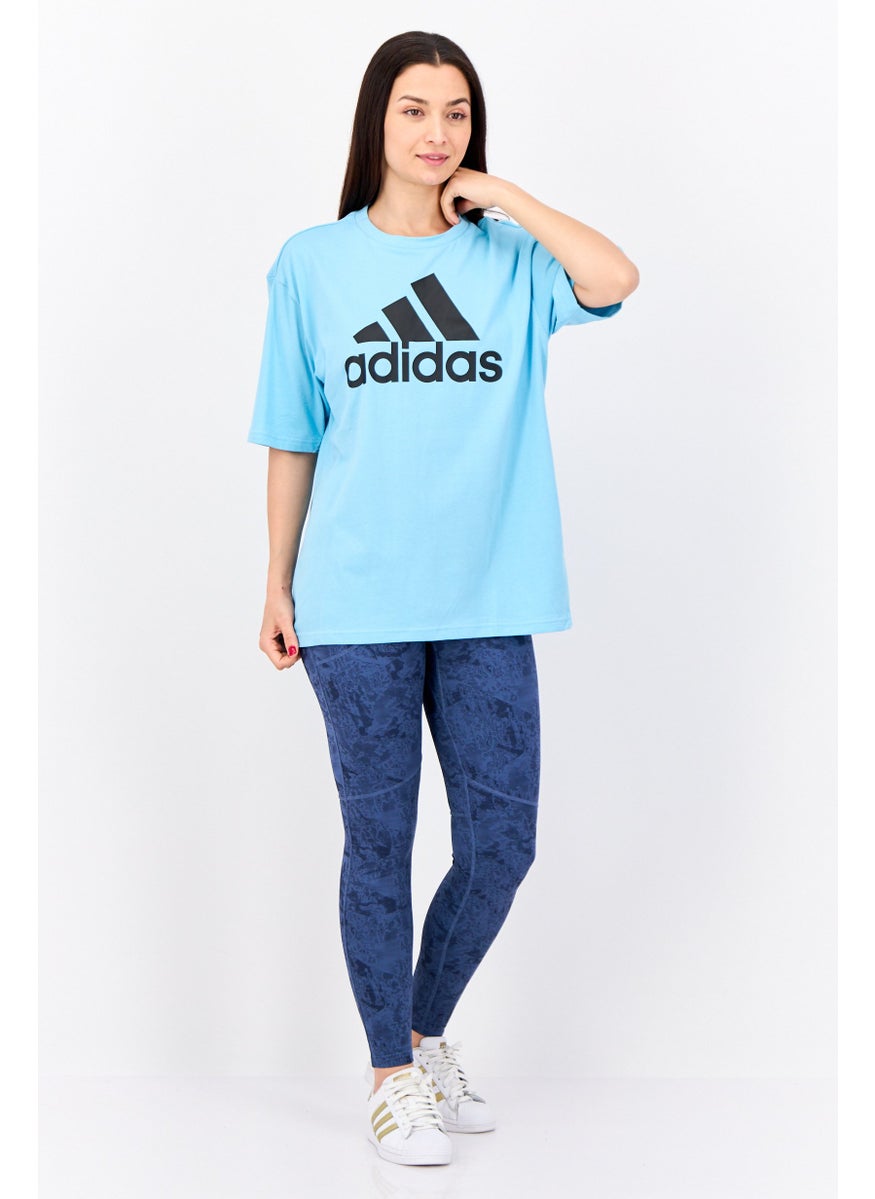 Women Boyfriend Fit Short Sleeve Training T-Shirt, Aqua Blue