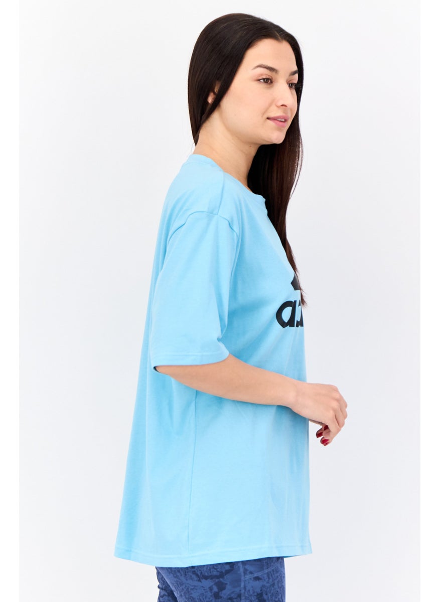 Women Boyfriend Fit Short Sleeve Training T-Shirt, Aqua Blue