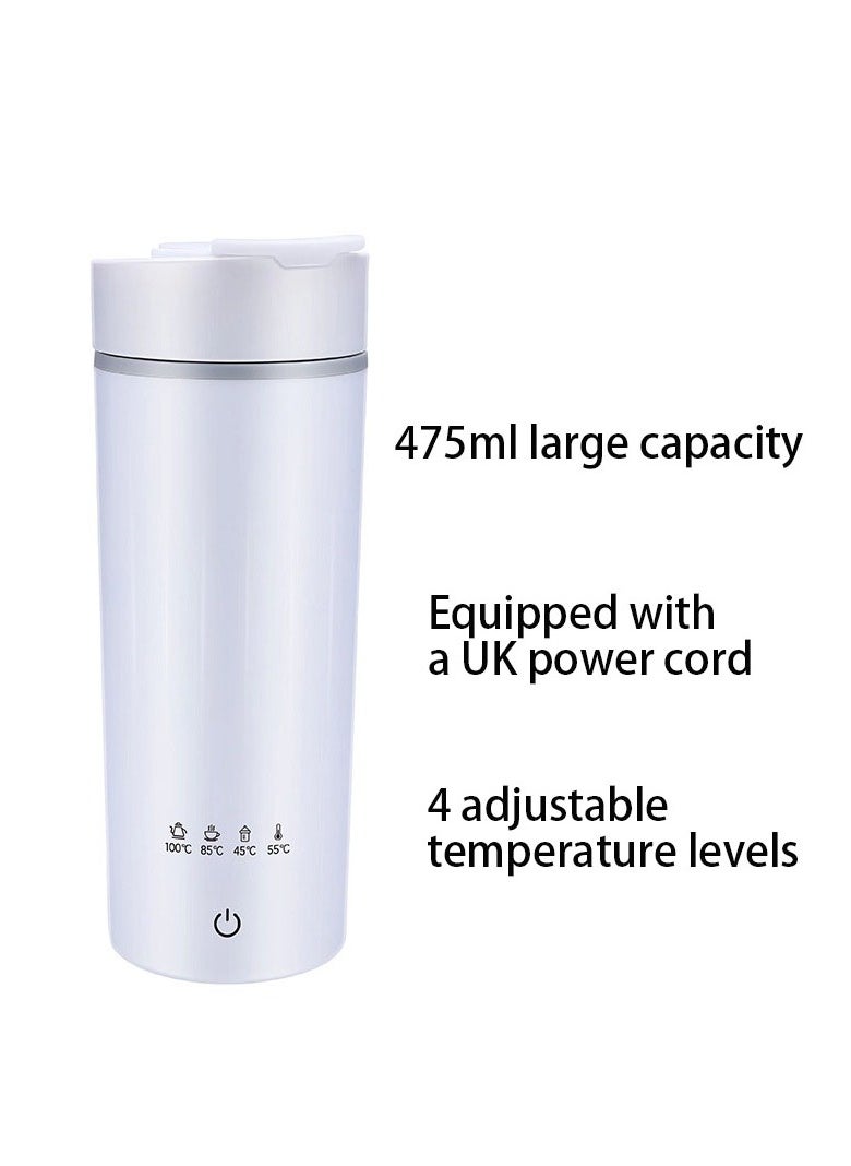 Portable travel heating cup mini electric cup 45℃/55℃/80℃/100℃ four gears optional 304 stainless steel liner kettle insulation function 300W 475ml stylish electric thermos automatic power off