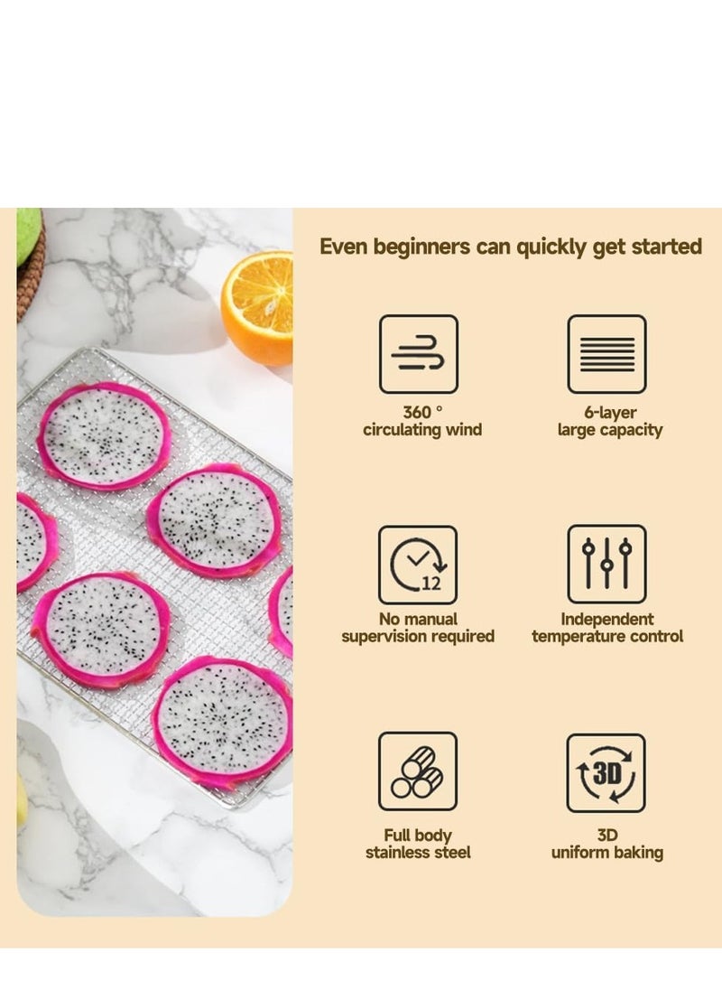 Food Dehydrator Machine,6 Stainless Steel Trays,Dehydrators for Food and Jerky,Herb, Meat, Beef, Fruit,Dehydrator Machine with Digital Timer and Temperature Control