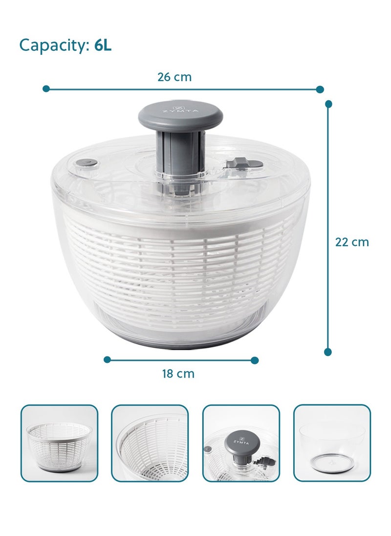 6 L Large Rotary Salad Spinner, Multi-functional Spinning Colander for Washing and Drying Vegetable in Kitchen