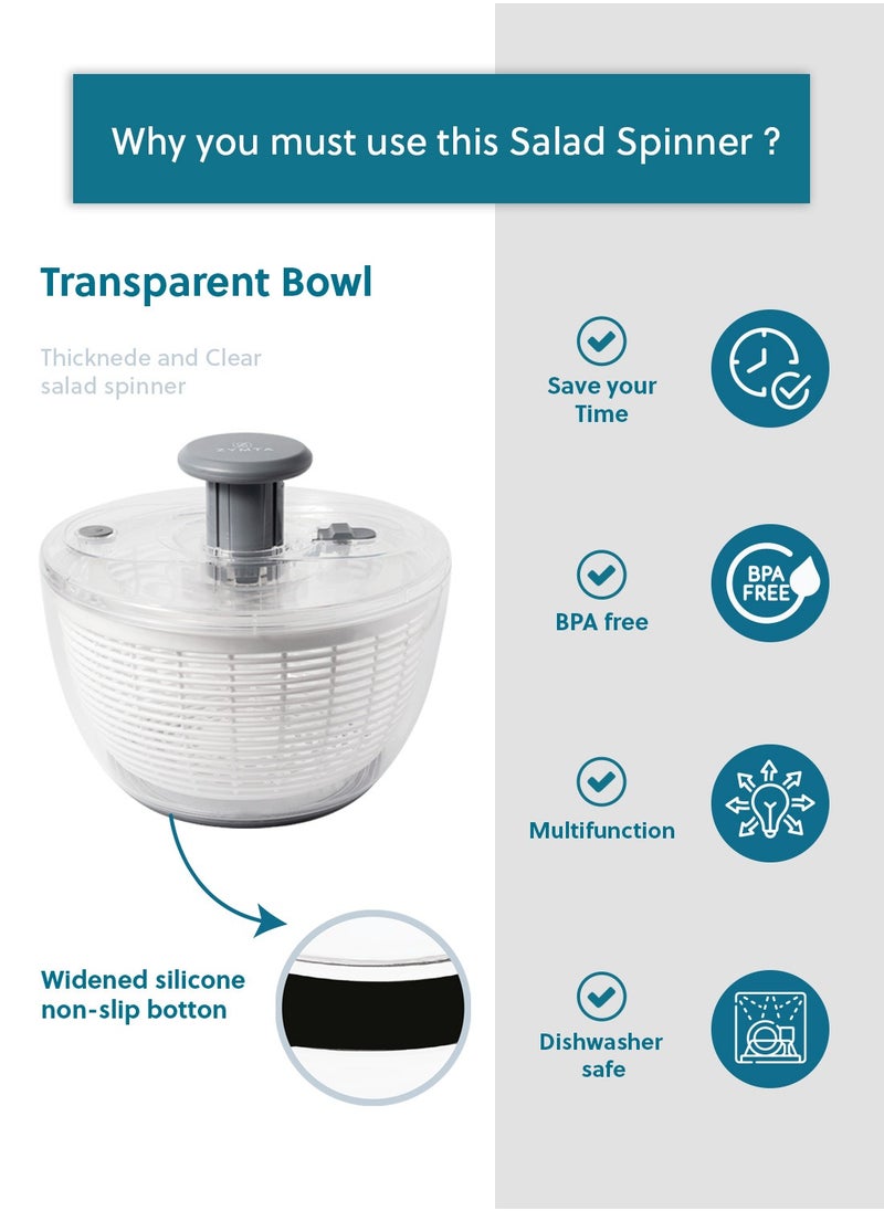 6 L Large Rotary Salad Spinner, Multi-functional Spinning Colander for Washing and Drying Vegetable in Kitchen