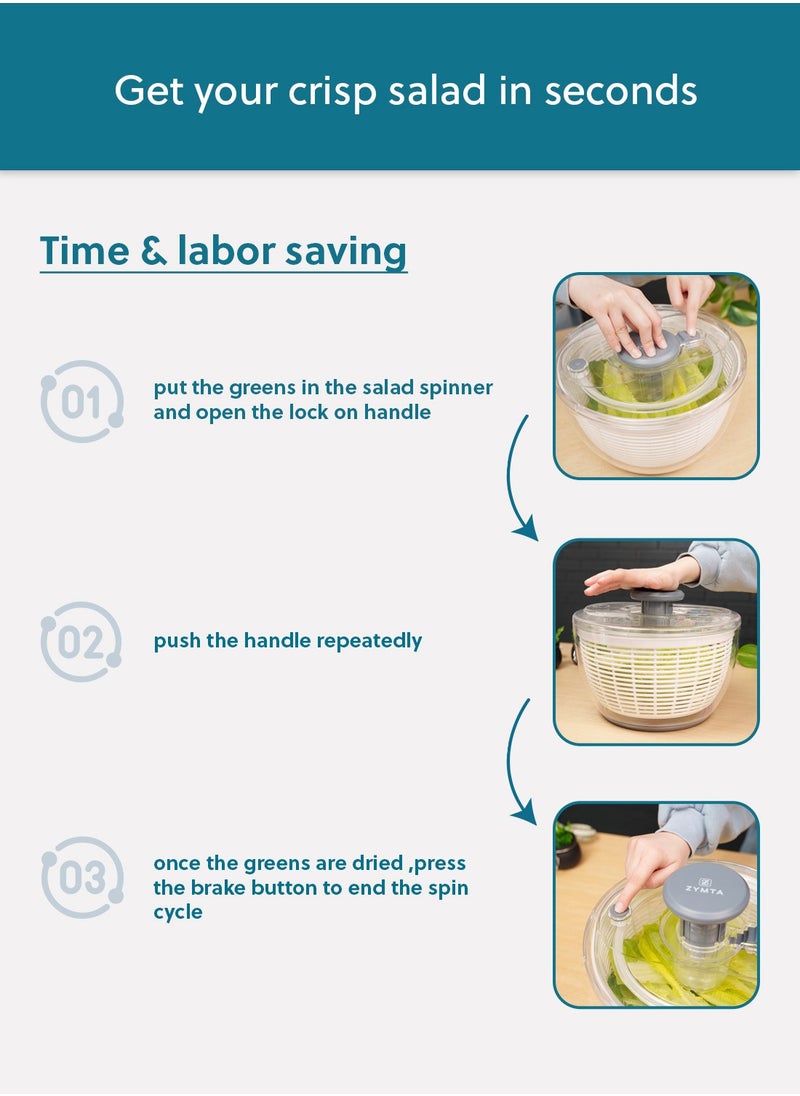 6 L Large Rotary Salad Spinner, Multi-functional Spinning Colander for Washing and Drying Vegetable in Kitchen