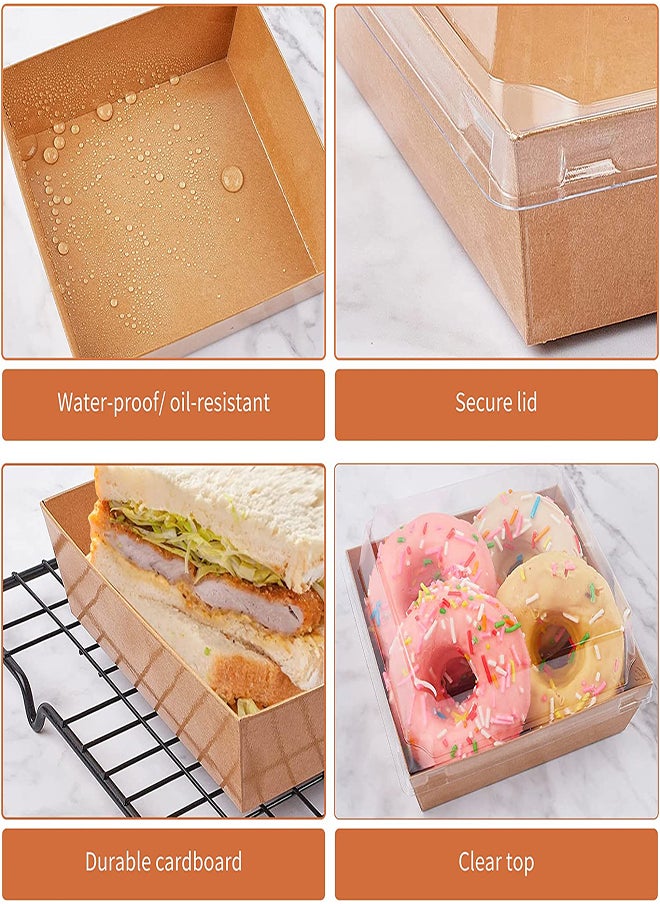 Charlovelyrie Boxes with Clear Lids 50Pcs Brown Oil-Proof Kraft Paper Dessert Boxes Food Containers for Bakery Macaron Cookies Mini Cakes Strawberries Tiramisu Hamburger Packing Box
