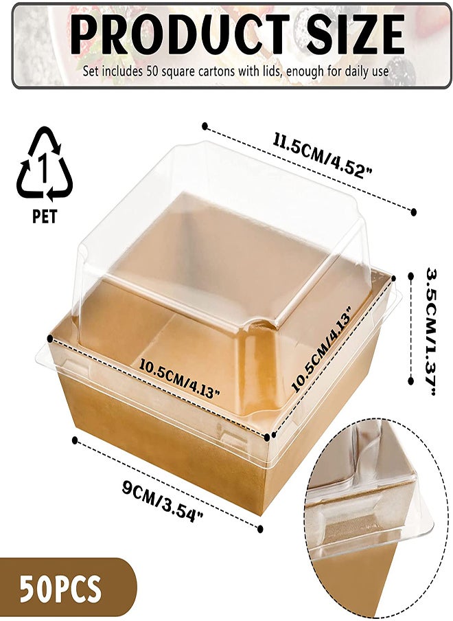 Charlovelyrie Boxes with Clear Lids 50Pcs Brown Oil-Proof Kraft Paper Dessert Boxes Food Containers for Bakery Macaron Cookies Mini Cakes Strawberries Tiramisu Hamburger Packing Box