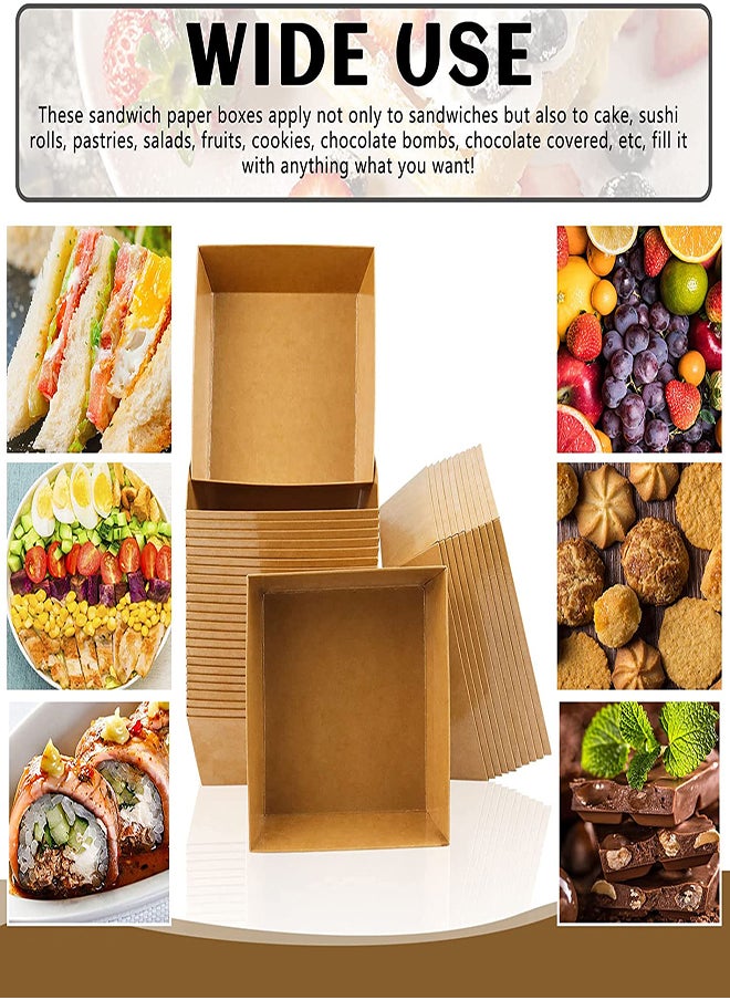 Charlovelyrie Boxes with Clear Lids 50Pcs Brown Oil-Proof Kraft Paper Dessert Boxes Food Containers for Bakery Macaron Cookies Mini Cakes Strawberries Tiramisu Hamburger Packing Box