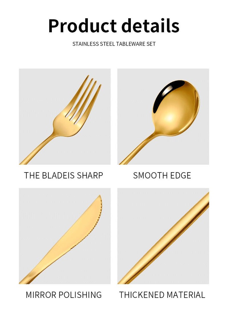 30-Piece Knife Fork Spoon Full Set Gold
