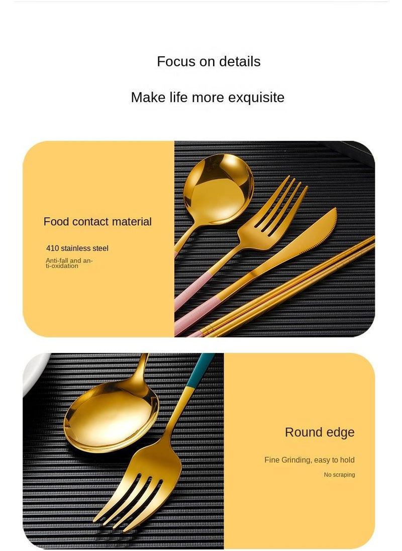 30-Piece Knife Fork Spoon Full Set Gold/Green