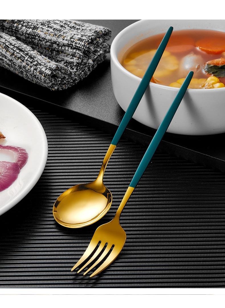 30-Piece Knife Fork Spoon Full Set Gold/Green