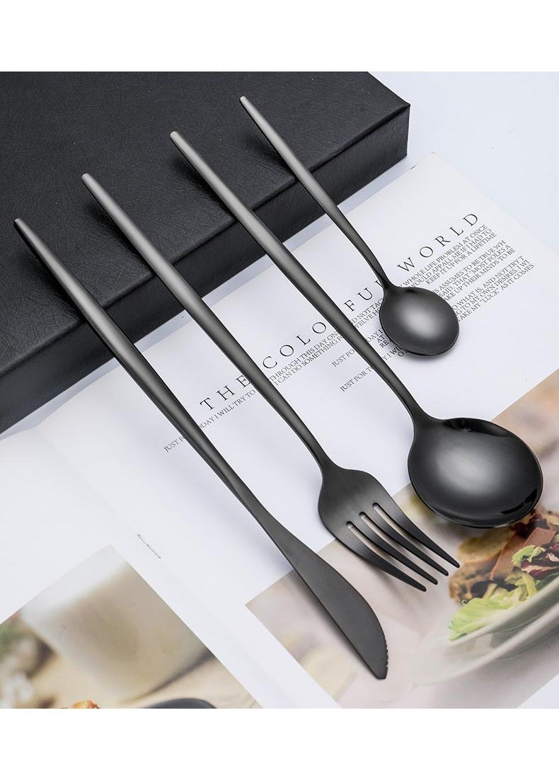 30-Piece Knife Fork Spoon Full Set Black