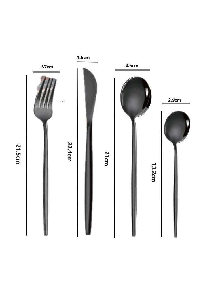 30-Piece Knife Fork Spoon Full Set Black