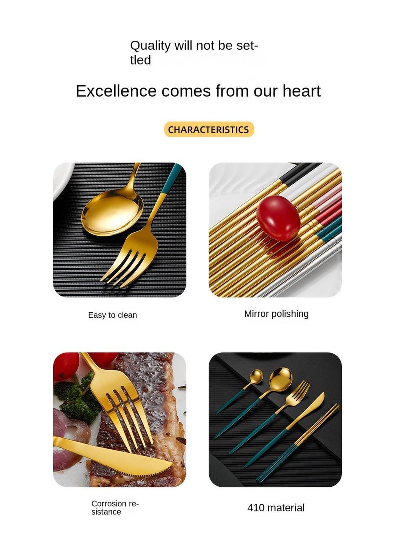 30-Piece Knife Fork Spoon Full Set Gold/Red