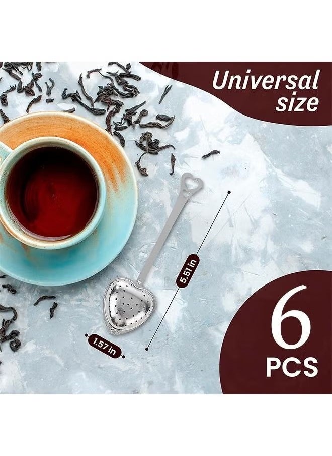 6 Pcs Heart Shape Tea Strainers, Stainless Steel Reusable Interval Diffuser, Tea Infusers Loose Tea Strainer (Silver)
