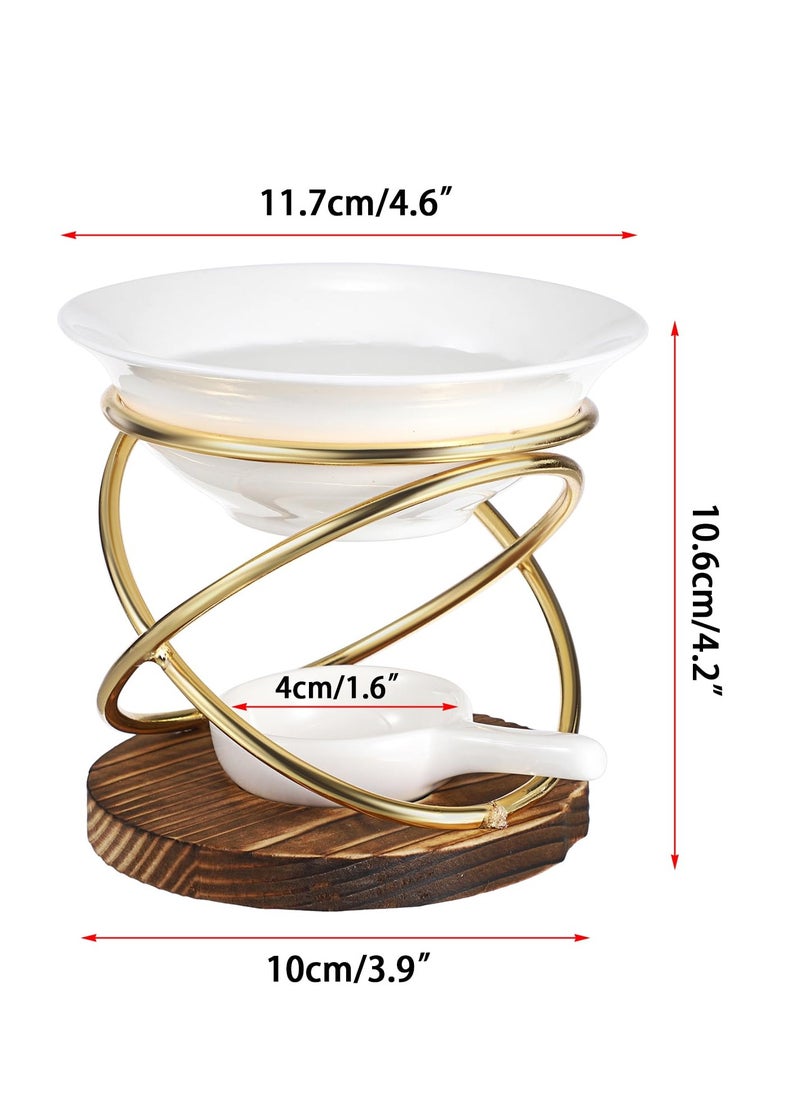 Metal Wooden Wax Melt Burner with Ceramic Bowl, Aromatherapy Essential Oil Diffuser, Elegant Tealight Candle Holder, Home Fragrance Decor, Artistic Wax Warmer, Relaxation Gift Accessory