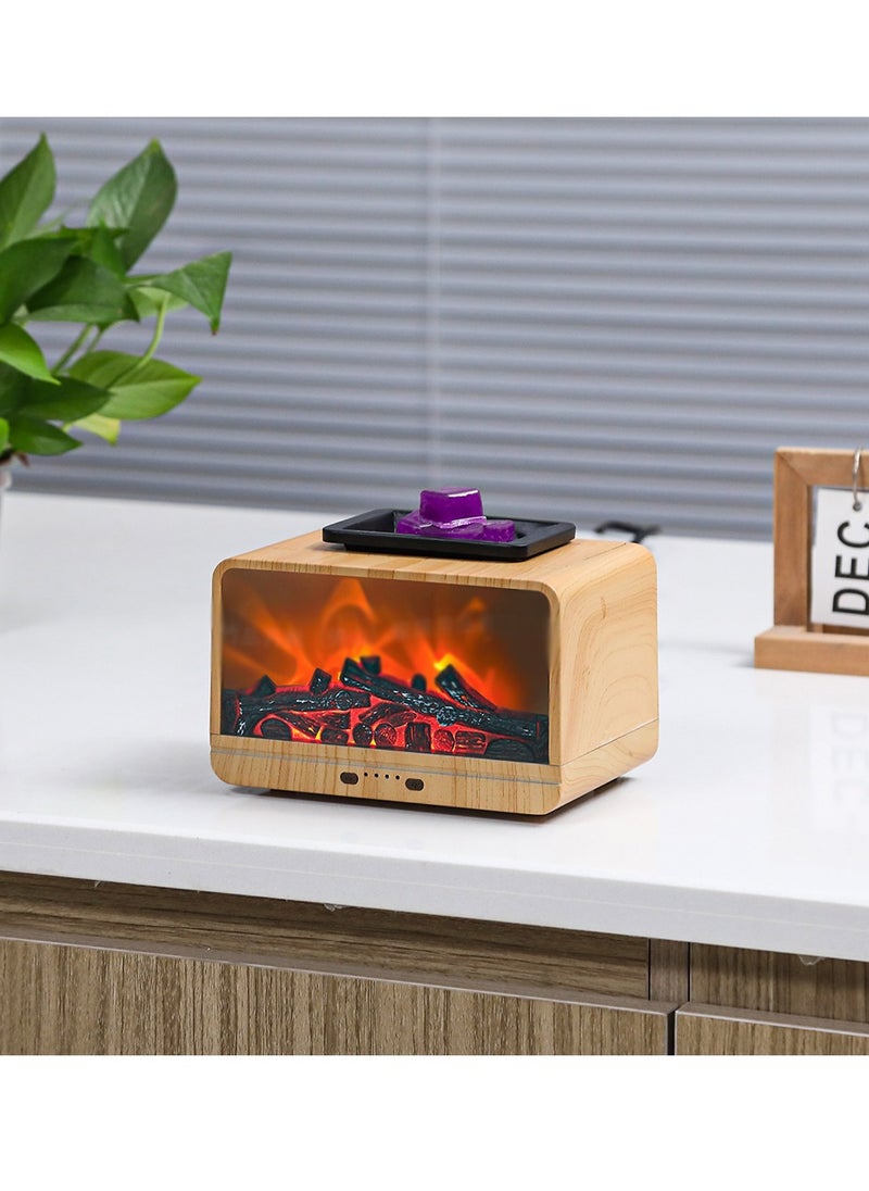 Dynamic Simulated Flame Aromatherapy Diffuser, Ultrasonic Humidifier , Wood Grain Flame Fireplace Wax Melter ,Suitable for Use in Offices and Bedrooms, Can be Switched On and Off at Regular Intervals