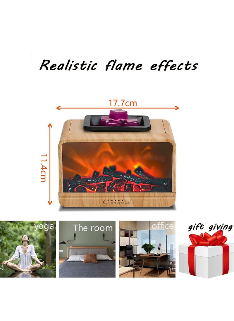 Dynamic Simulated Flame Aromatherapy Diffuser, Ultrasonic Humidifier , Wood Grain Flame Fireplace Wax Melter ,Suitable for Use in Offices and Bedrooms, Can be Switched On and Off at Regular Intervals