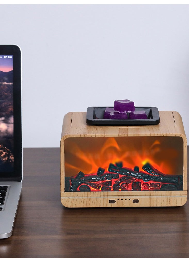 Dynamic Simulated Flame Aromatherapy Diffuser, Ultrasonic Humidifier , Wood Grain Flame Fireplace Wax Melter ,Suitable for Use in Offices and Bedrooms, Can be Switched On and Off at Regular Intervals