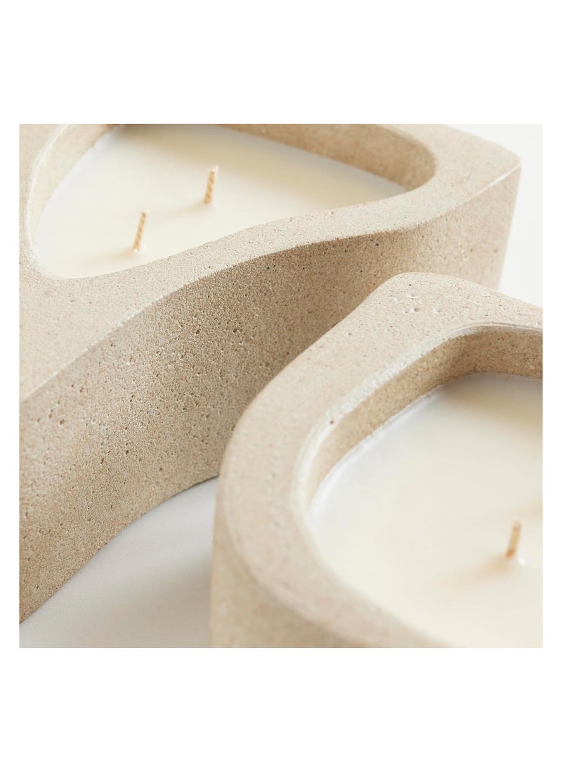 Sonder 3 Soy Wax Concrete Candle Set, 550g - Deep Fig & Tuberose Scents, Phthalate-Free Oil, Made From Recycled Materials, Reusable Container, Clean Cotton Wicks, 75 Hours Burn Time, Beige
