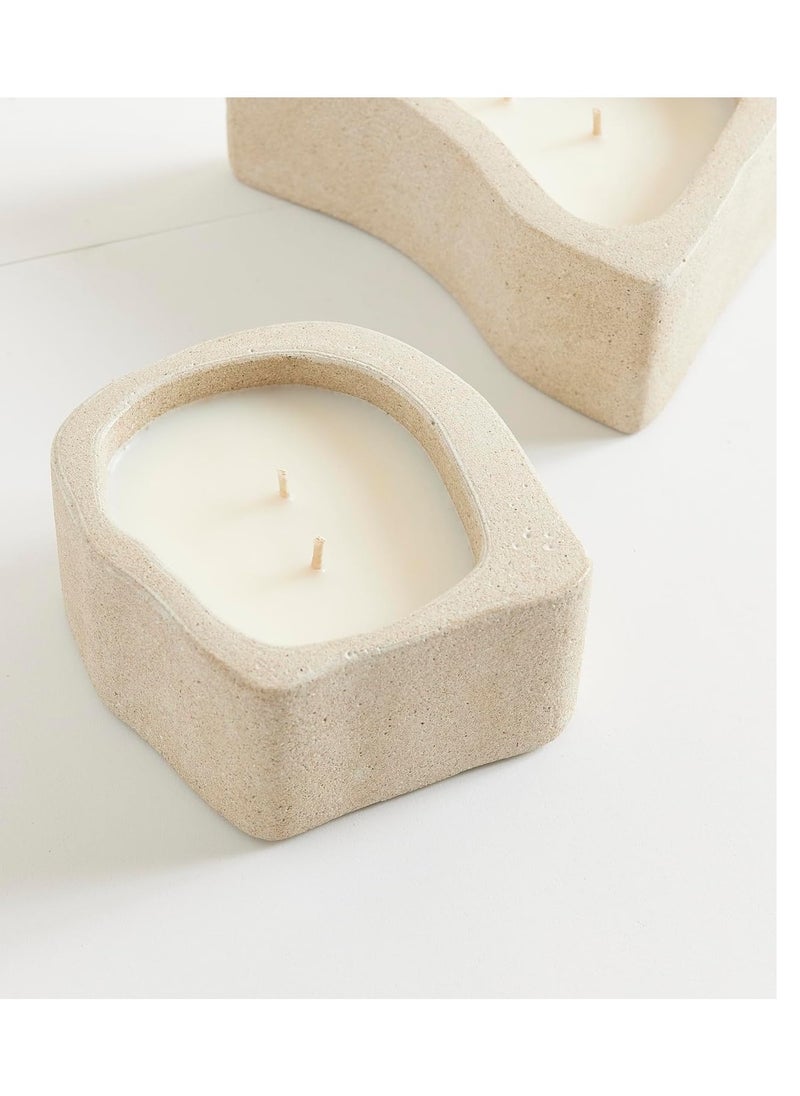 Sonder 3 Soy Wax Concrete Candle Set, 550g - Deep Fig & Tuberose Scents, Phthalate-Free Oil, Made From Recycled Materials, Reusable Container, Clean Cotton Wicks, 75 Hours Burn Time, Beige