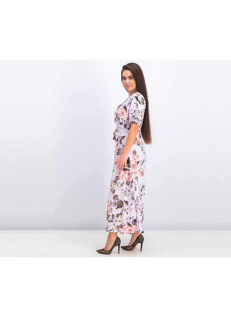 Women Arimoise Faux,Wrap Floral Dress. Lavender Combo