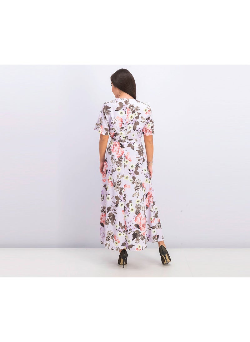 Women Arimoise Faux,Wrap Floral Dress. Lavender Combo