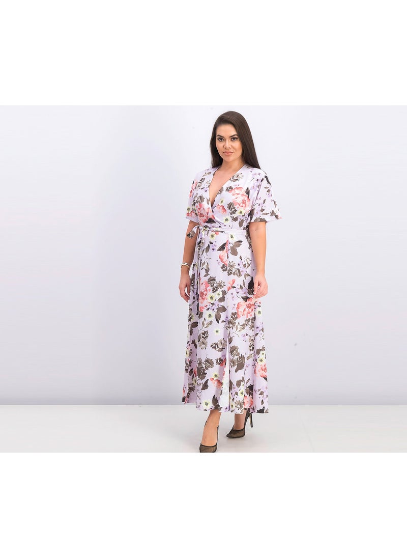 Women Arimoise Faux,Wrap Floral Dress. Lavender Combo