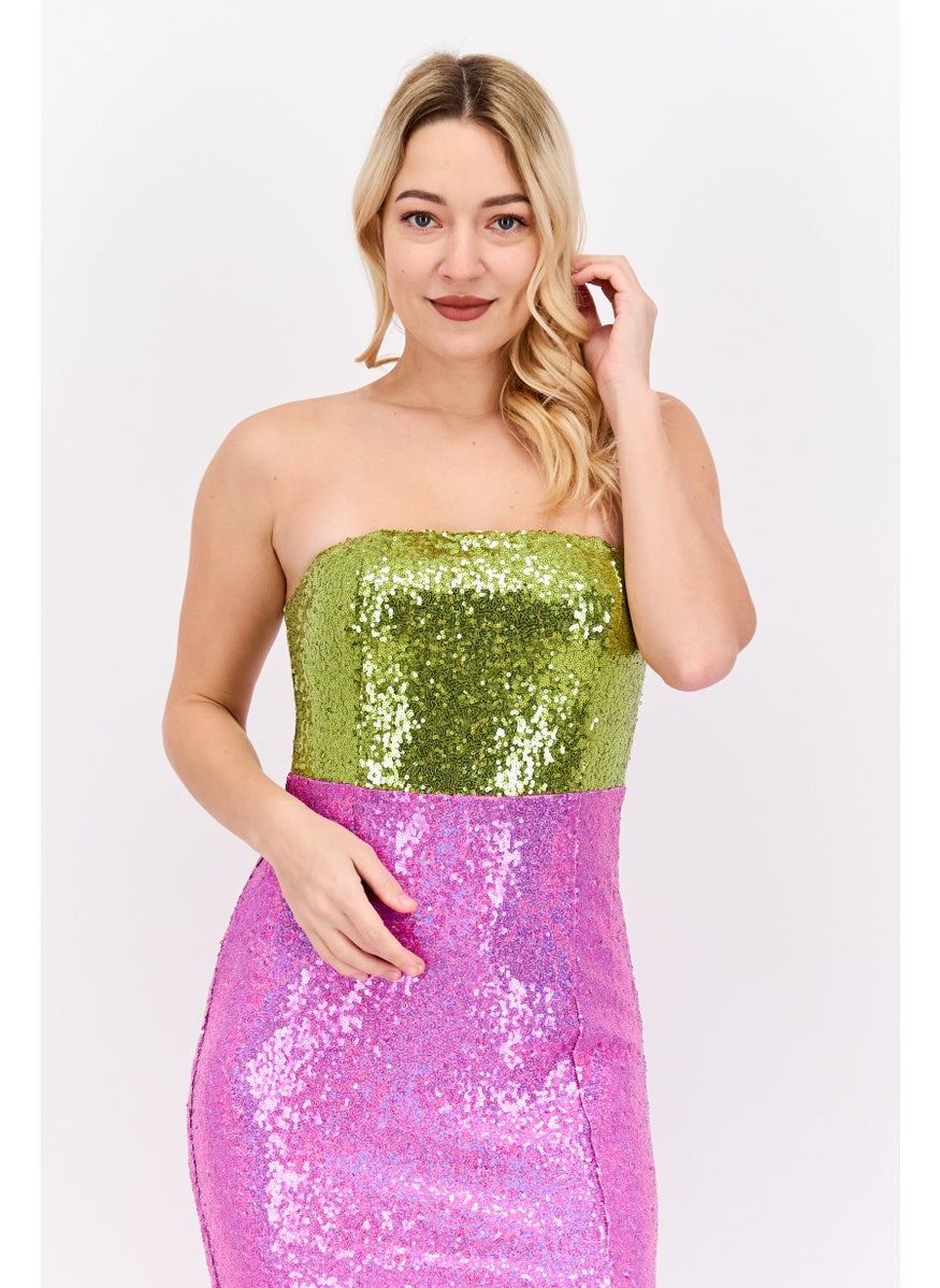 Women Textured Midi Dress, Pink