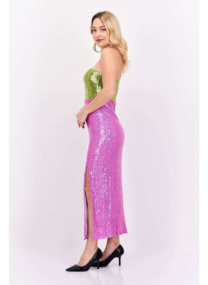 Women Textured Midi Dress, Pink