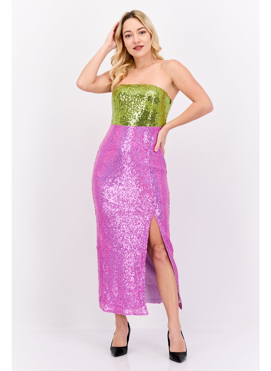 Women Textured Midi Dress, Pink