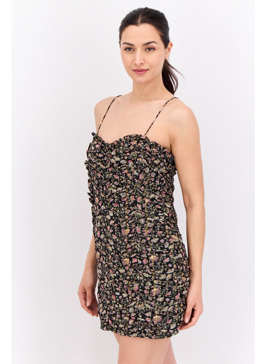 Women Floral Print Mini Dress, Multicolor