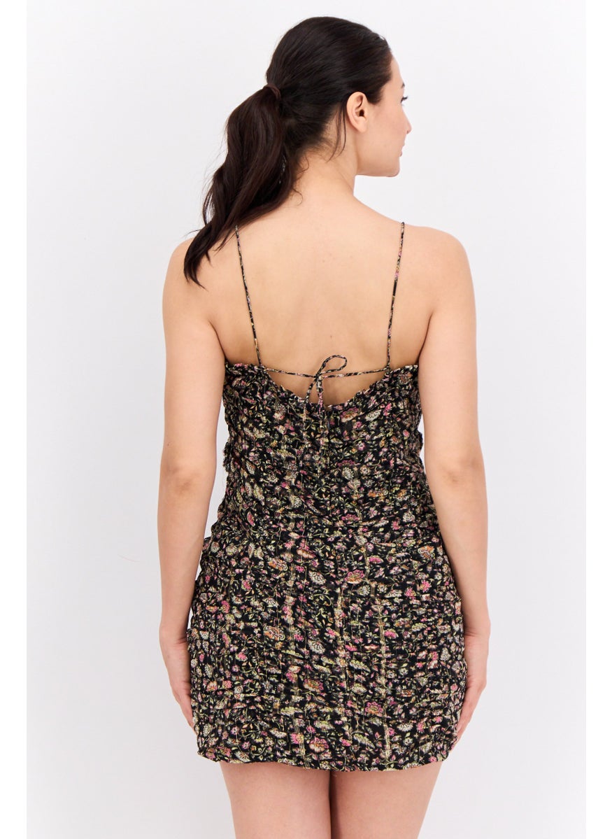 Women Floral Print Mini Dress, Multicolor