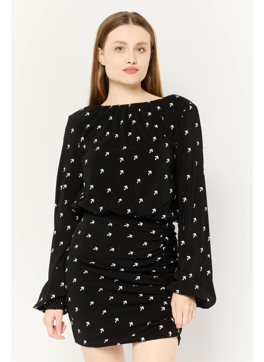 Women Allover Print Mini Dress, Black