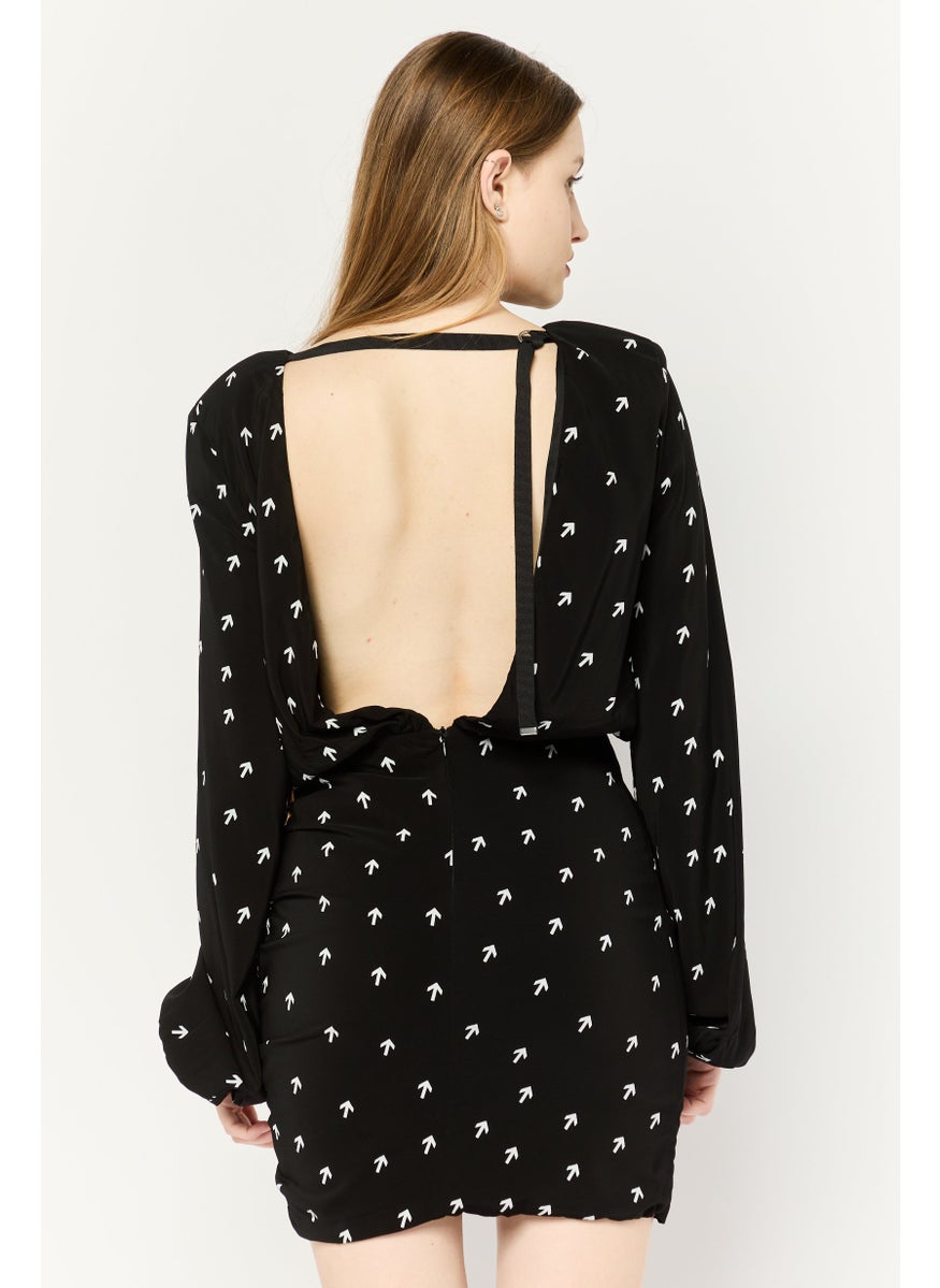 Women Allover Print Mini Dress, Black