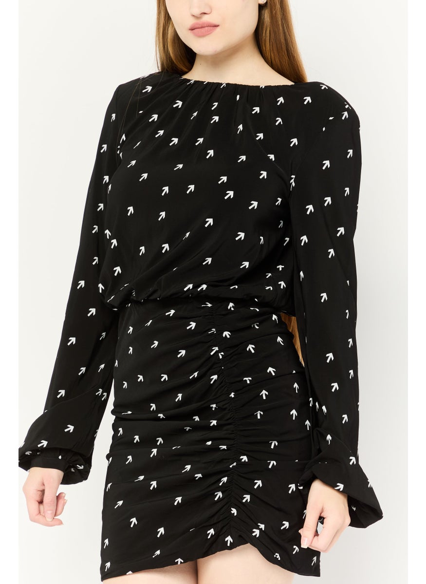 Women Allover Print Mini Dress, Black