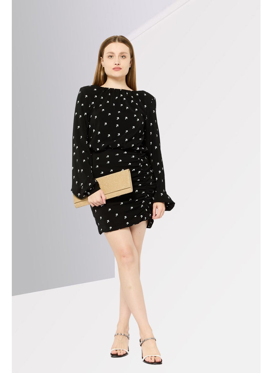 Women Allover Print Mini Dress, Black