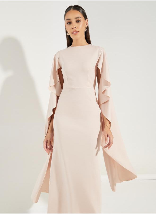 Plain Long Drape Slit Sleeves Mermaid Maxi Dress