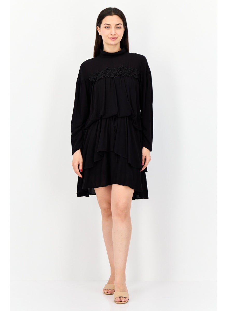 Women Solid Mini Dress, Black