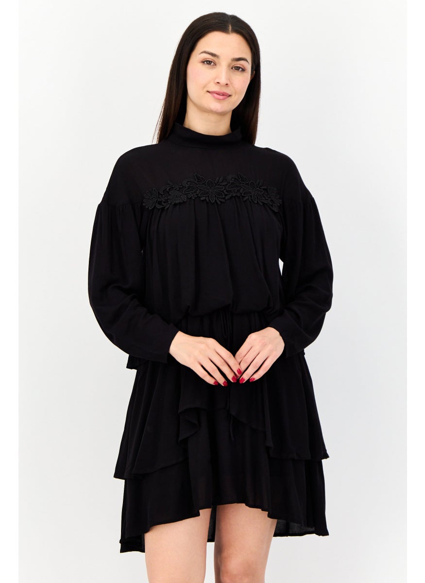 Women Solid Mini Dress, Black