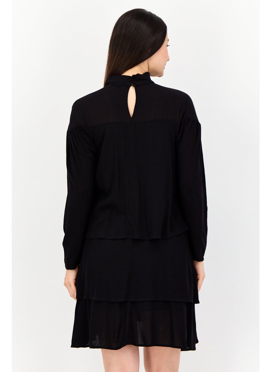 Women Solid Mini Dress, Black
