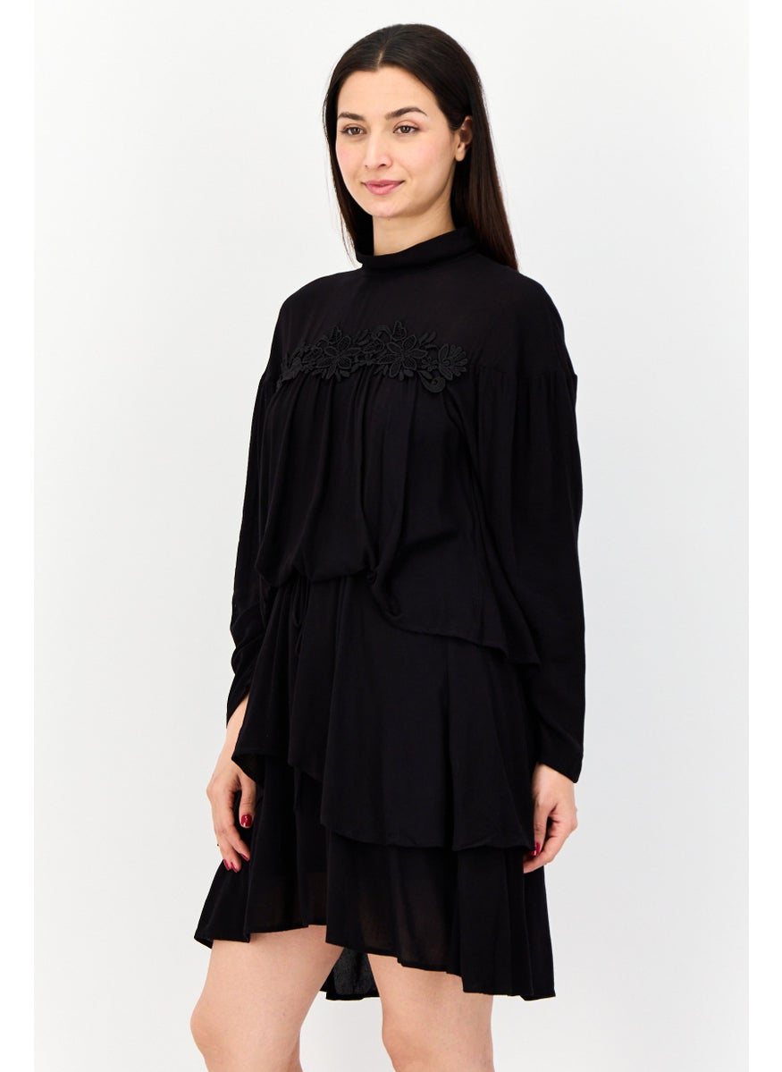 Women Solid Mini Dress, Black