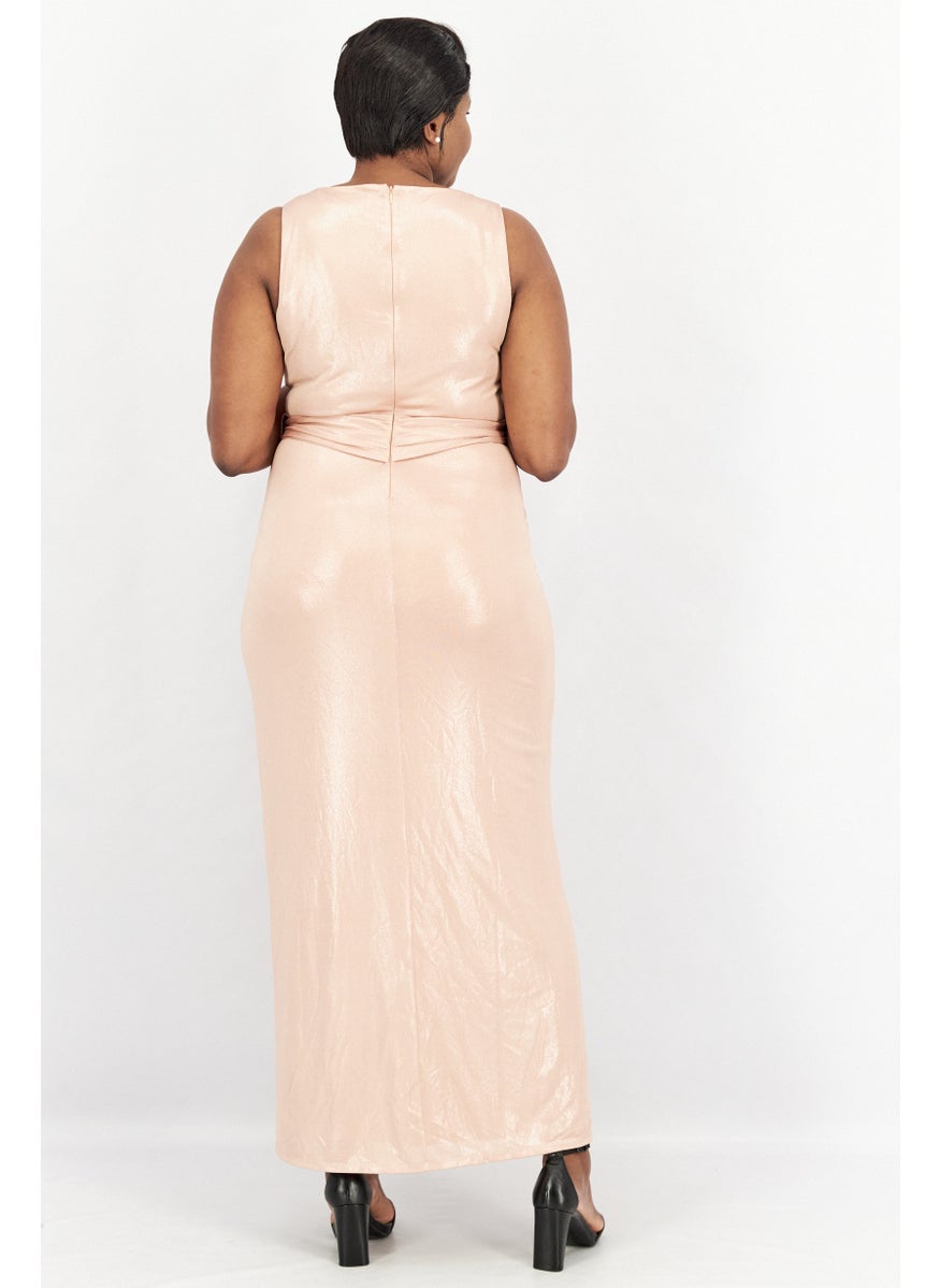 Women Foiled Jersey Sleeveless Gown, Rose Gold