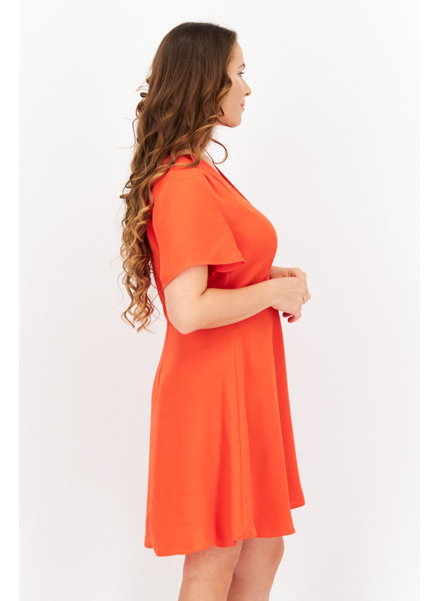 Women Plain Mini Dress, Red