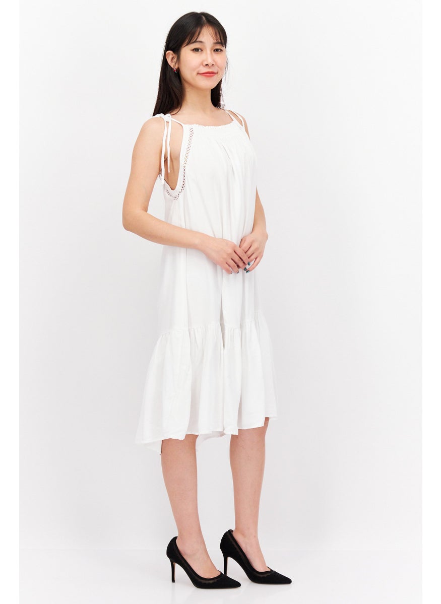Women Pleated Midi Dress, White