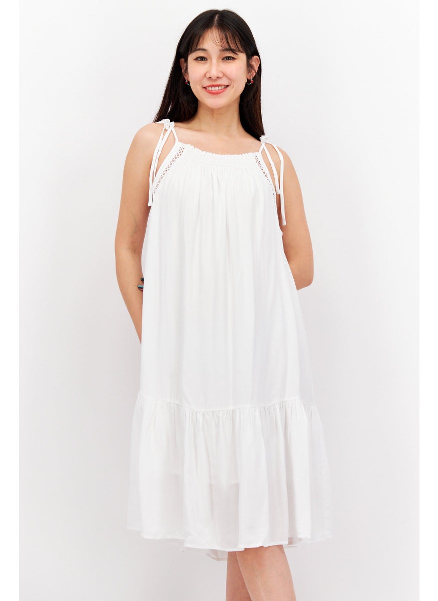 Women Pleated Midi Dress, White