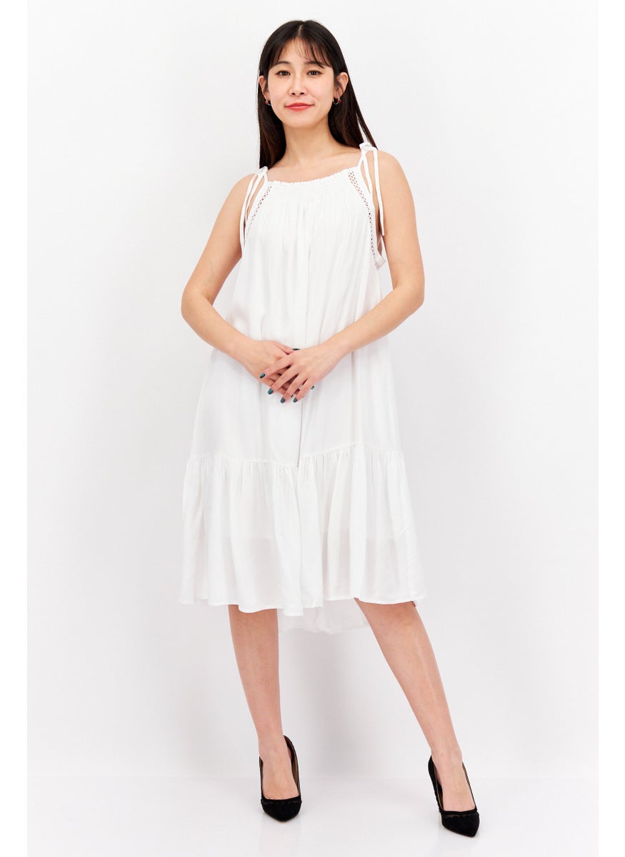Women Pleated Midi Dress, White