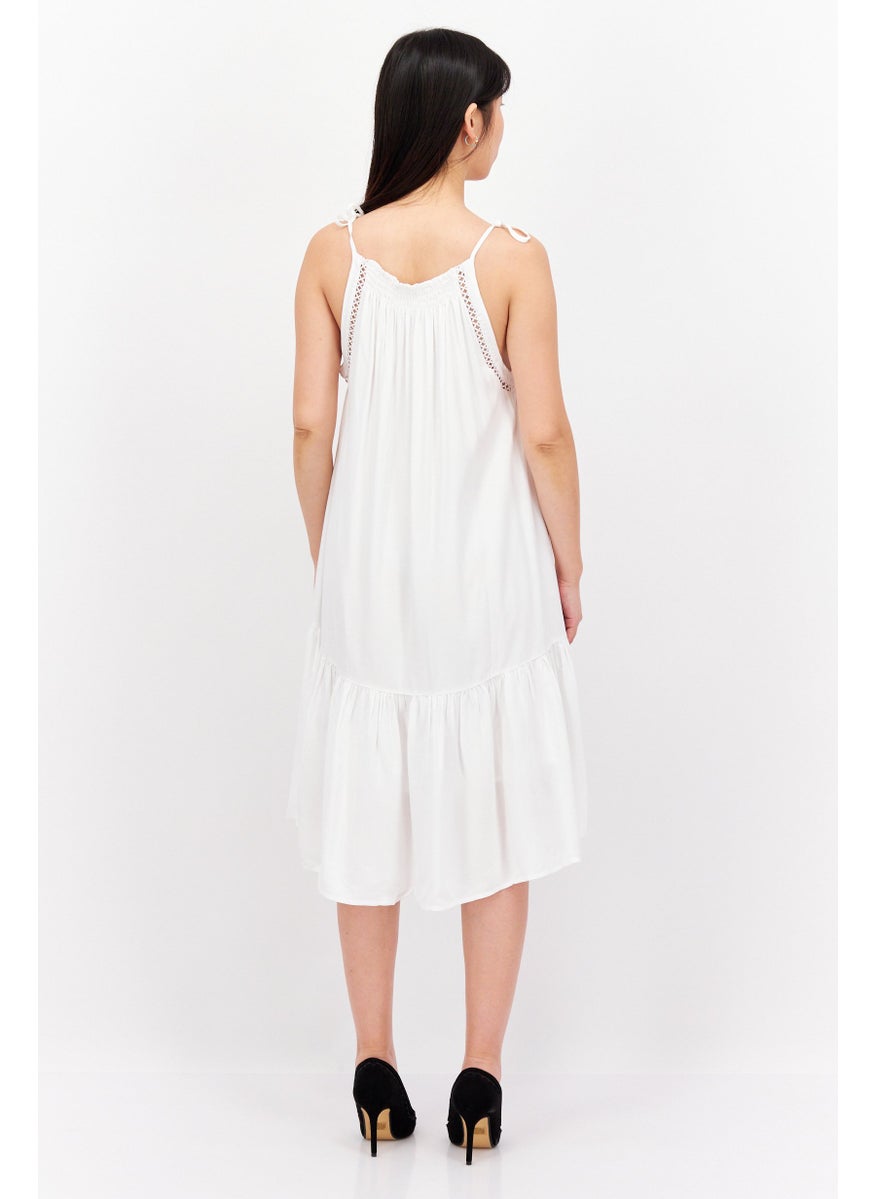 Women Pleated Midi Dress, White