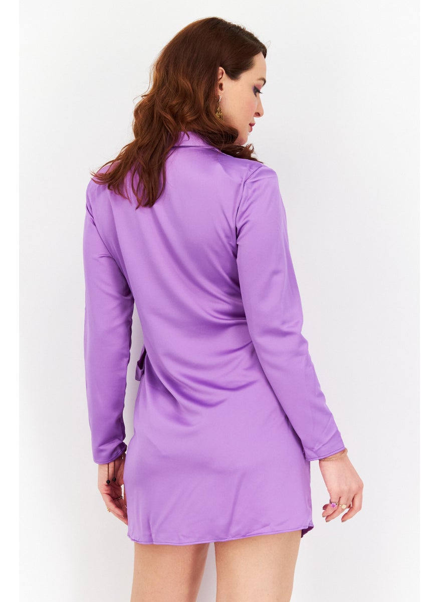 Women Regular Fit Satin Wrap Dress, Purple